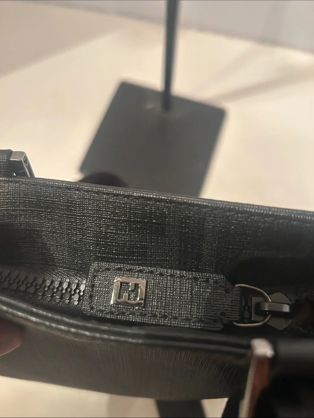 Fendi Black Leather Messenger Crossbody with Branded Strap